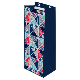 Patchwork Pattern with Nautical Element Polka Dot  Wine Gift Bag