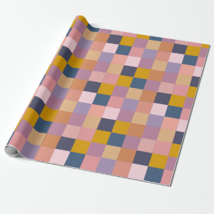 Patchwork Pattern Yellow Purple Geometric Design Wrapping Paper