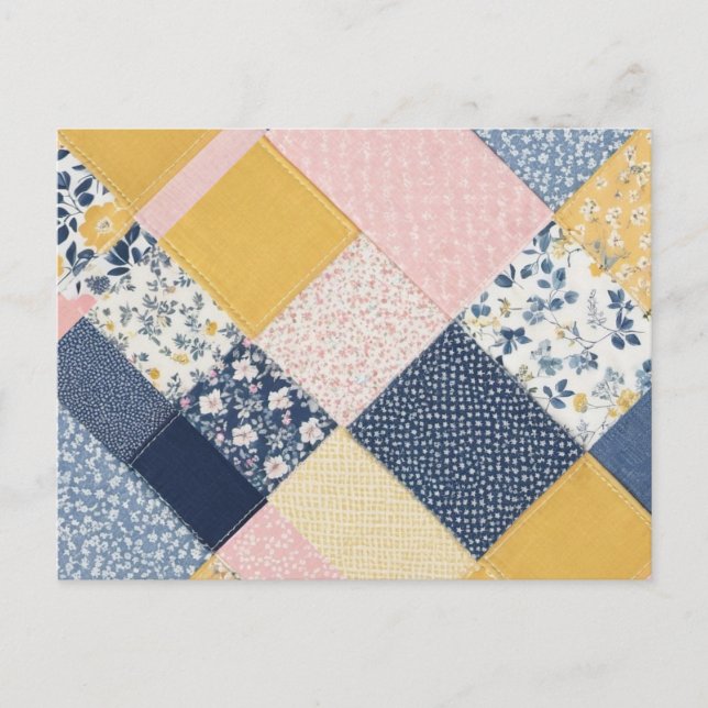 Patchwork Patterned Retro Pretty Picture Postcard (Front)