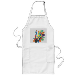 Patchwork Peacock Illustration Long Apron