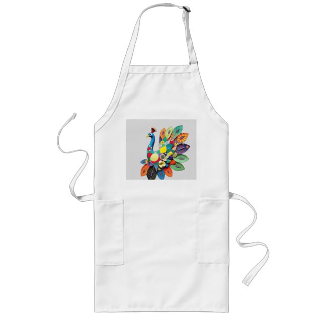 Patchwork Peacock Illustration Long Apron (Front)