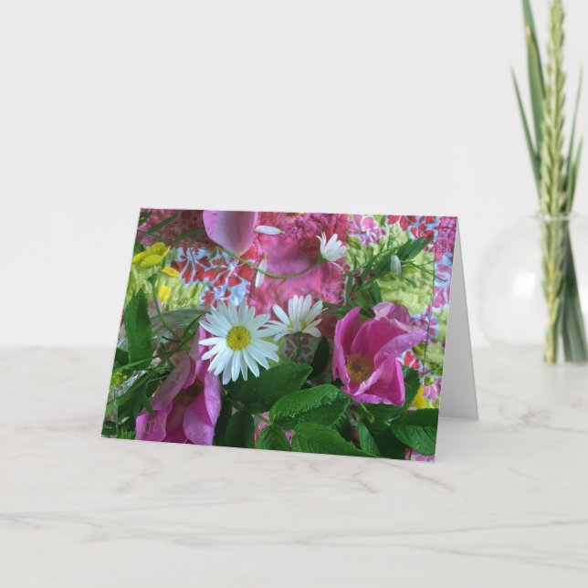 Patchwork pink birthday card all purpose card (Front)