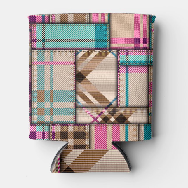 Patchwork Plaid, Vintage Seamless Background. Can Cooler (Front)