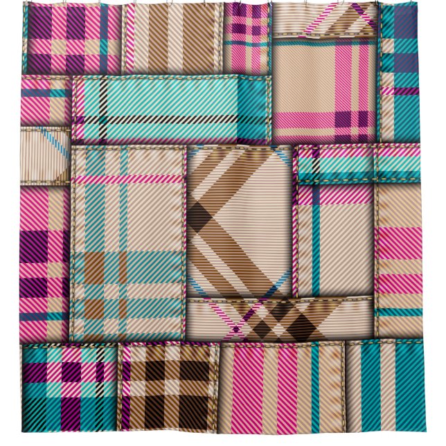 Patchwork Plaid, Vintage Seamless Background. Shower Curtain (Front)