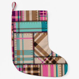Patchwork Plaid, Vintage Seamless Background. Small Christmas Stocking