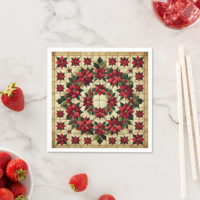 Patchwork Poinsettia Wreath Decoupage Napkins (Insitu)