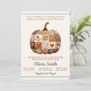 Patchwork Pumpkin Bible Verse Baby Shower Invitation