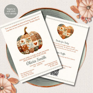 Patchwork Pumpkin Christian All in One Baby Shower Invitation