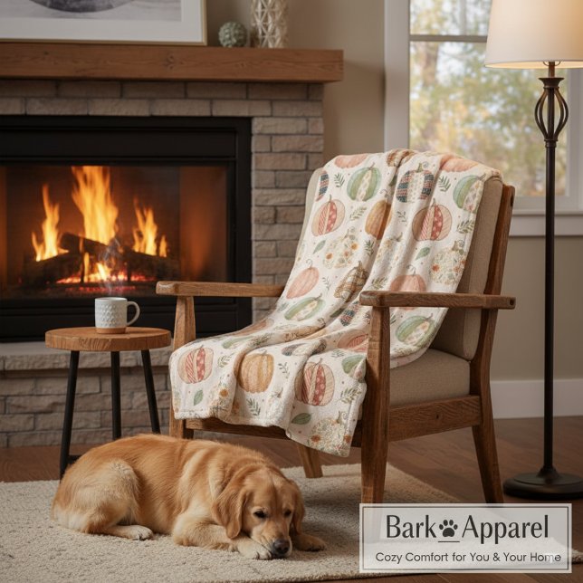 Patchwork Pumpkins Fall Cosy Autumn Decor & Gift Fleece Blanket (Creator Uploaded)