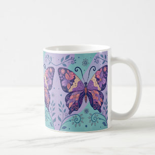 Patchwork Purple and Aqual Butterfly  Coffee Mug