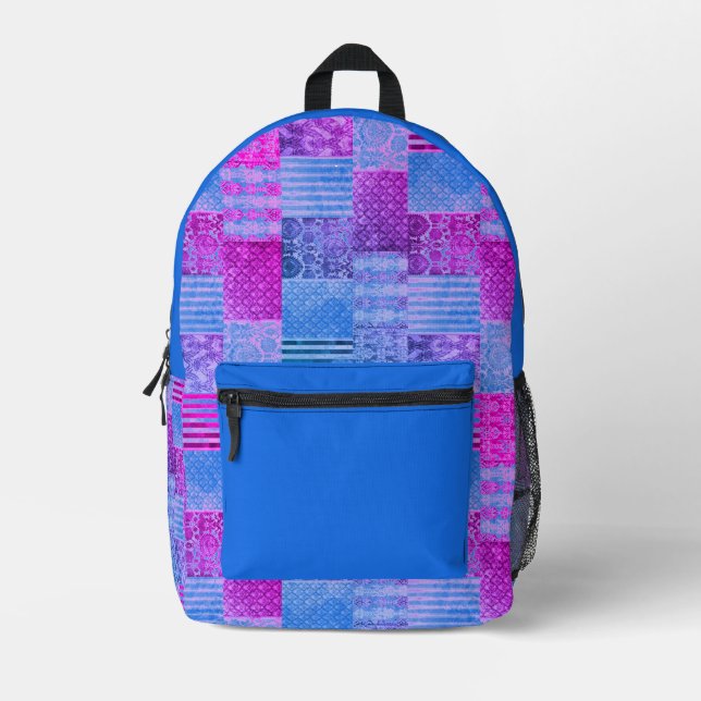 Patchwork Purple and Blue Backpack  (Front)