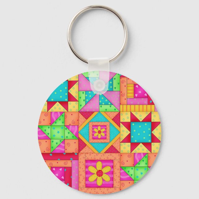 Patchwork Quilt Art Key Chain (Front)