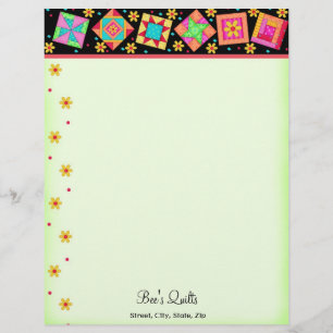 Patchwork Quilt Blocks Black Green Letterhead