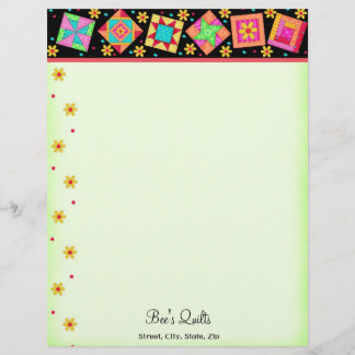 Patchwork Quilt Blocks Black Green Letterhead
