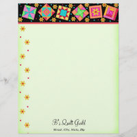 Patchwork Quilt Blocks Black Green Letterhead