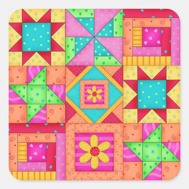 Patchwork Quilt Blocks Square Stickers (Front)