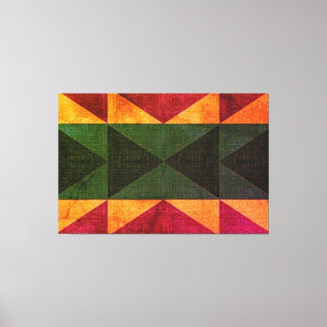 "PATCHWORK QUILT - BOLD GREEN GOLD  ROSE SQUARES" CANVAS PRINT (Front)
