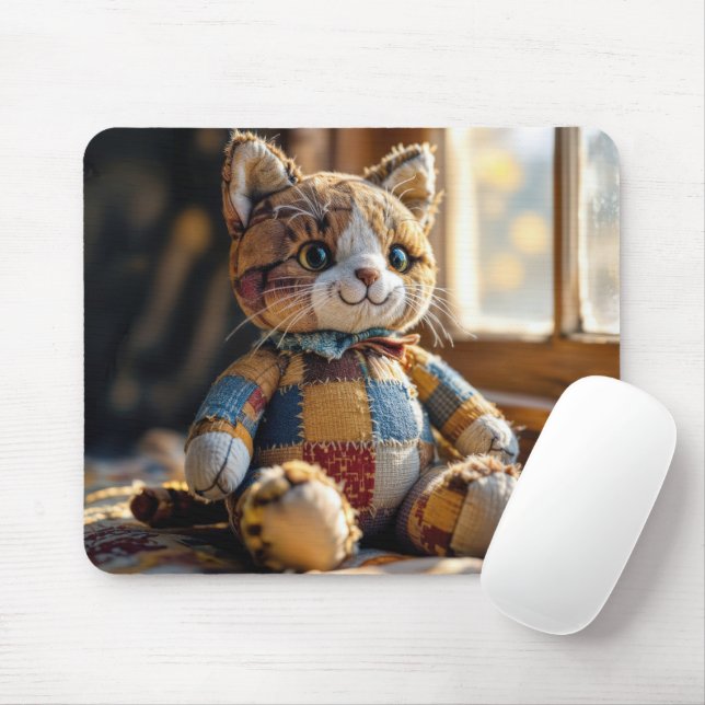 Patchwork Quilt Cat In Window Mouse Mat (With Mouse)