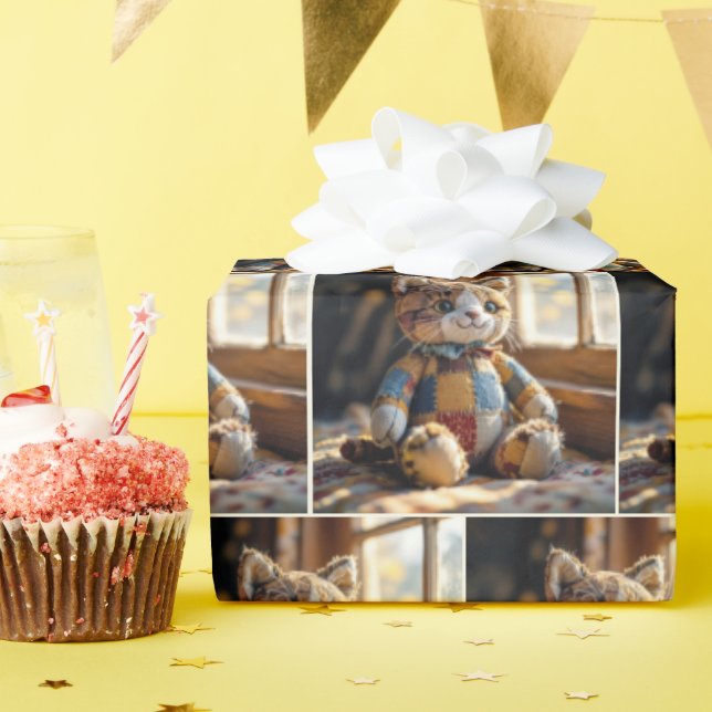 Patchwork Quilt Cat In Window Wrapping Paper (Birthday Party)
