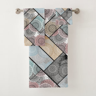 Patchwork quilt ceramic tile circles mandala paste bath towel set