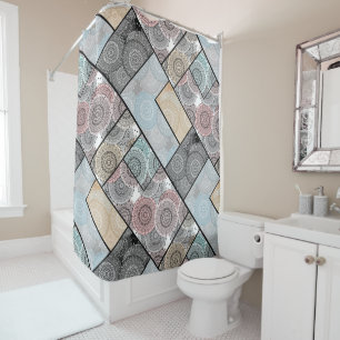 Patchwork quilt ceramic tile circles mandala paste shower curtain