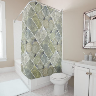 Patchwork quilt ceramic tile circles mandala patch shower curtain