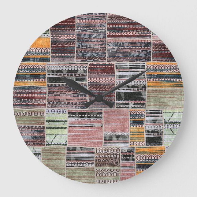 Patchwork Quilt Collage Seamless Print. Large Clock (Front)