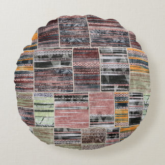 Patchwork Quilt Collage Seamless Print. Round Cushion