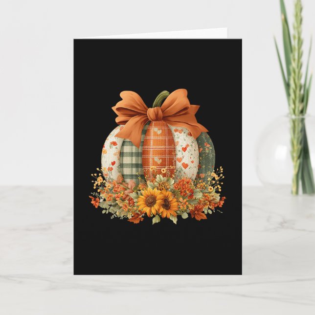 Patchwork Quilt Floral Pumpkin Coquette Fall Thank Card (Front)