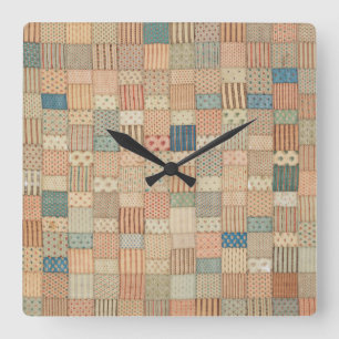 Patchwork quilt in muted colours square wall clock