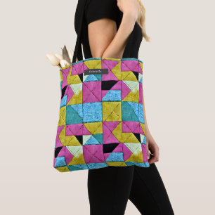 Patchwork Quilt Inspired Boho Trompe L'oeil Tote Bag