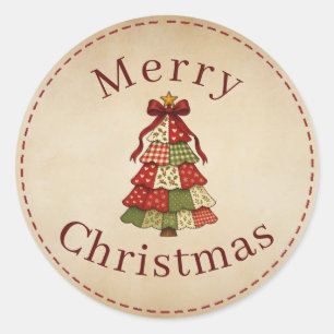 Patchwork Quilt Merry Christmas Round Sticker