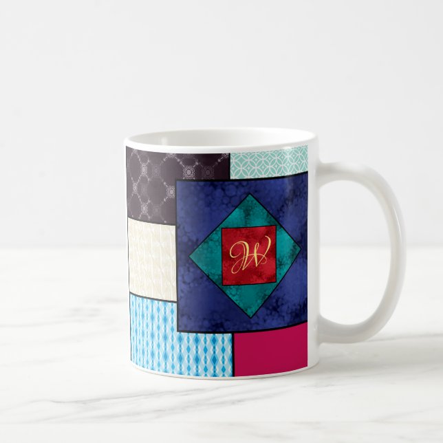 Patchwork Quilt Monogram Coffee Mug (Right)