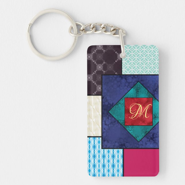 Patchwork Quilt Monogram Key Ring (Front)