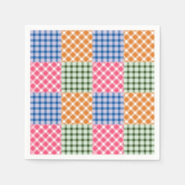 Patchwork Quilt Multicolored Gingham Napkin (Front)