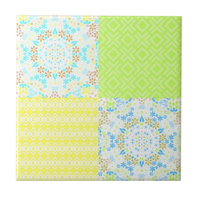 Patchwork quilt ornamental retro vintage floral ye tile (Front)