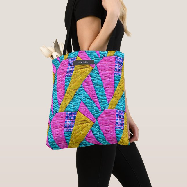 Patchwork Quilt Shapes Boho Trompe L'oeil Tote Bag (Close Up)