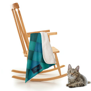 Patchwork Quilt - Teal / Turquoise - own initials  Sherpa Blanket