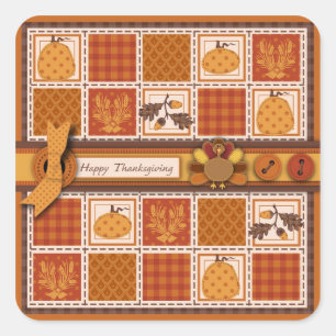 Patchwork Quilted-look Thanksgiving Square Sticker