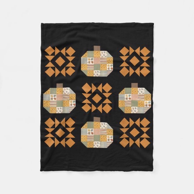 Patchwork Quilter Fall Pumpkin Quilt Block Autumn  Fleece Blanket (Front)