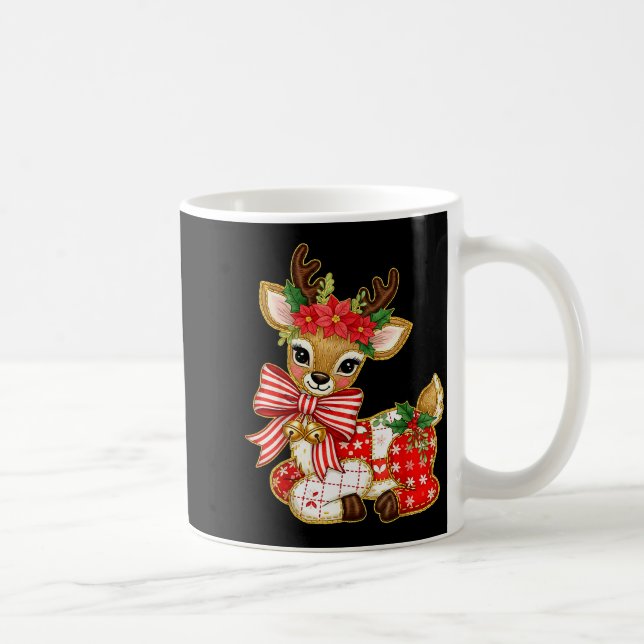 Patchwork Reindeer Preppy Girly Christmas Xmas Hol Coffee Mug (Right)