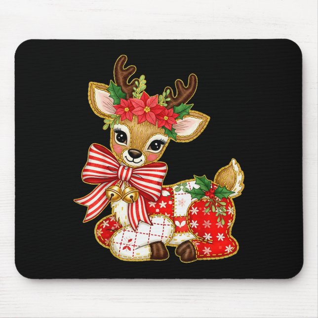 Patchwork Reindeer Preppy Girly Christmas Xmas Hol Mouse Mat (Front)