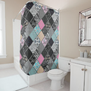 Patchwork retro vintage colors patchwork quilting shower curtain