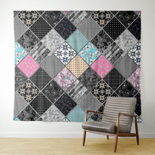 Patchwork retro vintage colours patchwork quilting tapestry