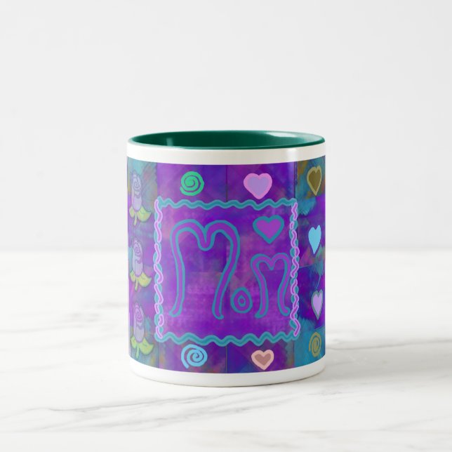 Patchwork Rose Collage Two-Tone Coffee Mug (Center)