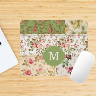 Patchwork Rose Custom Monogram Mouse Mat