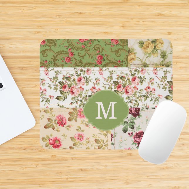 Patchwork Rose Custom Monogram Mouse Mat (Creator Uploaded)