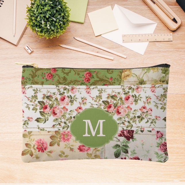 Patchwork Rose Custom Monogram Pencil Case Accessory Pouch (Creator Uploaded)