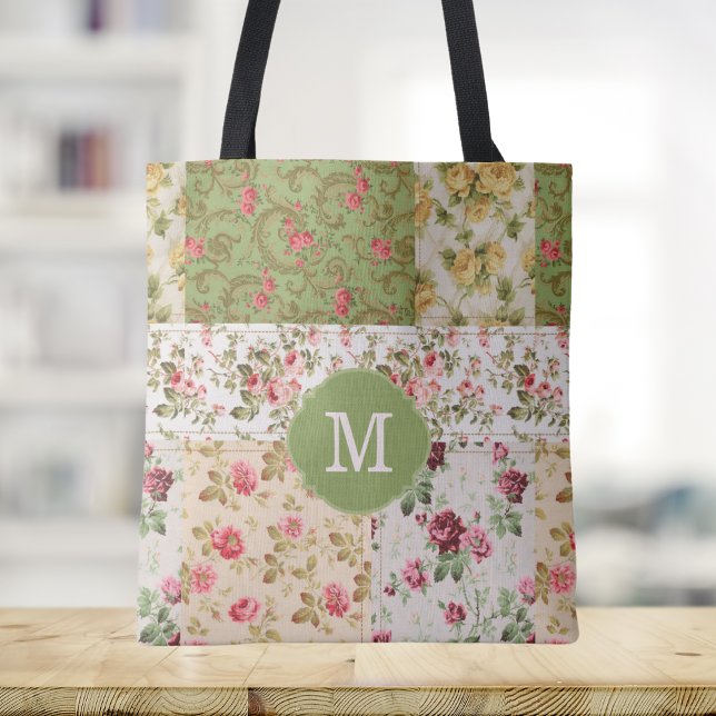 Patchwork Rose Custom Monogram Tote Bag (Creator Uploaded)