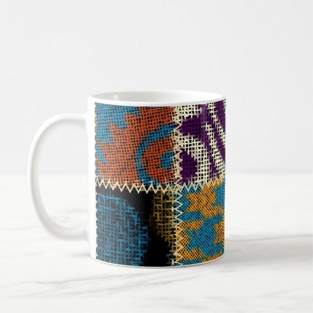Patchwork Rough Canvas Seamless Pattern Coffee Mug (Left)